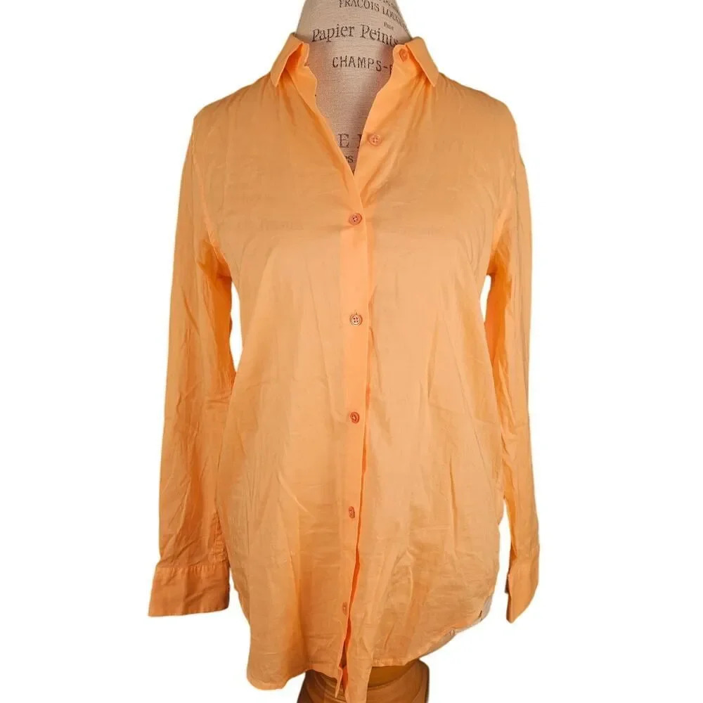 NWT Equipment Femme Womens Peach Essential Long‎ Sleeve Button Down Shirt Small